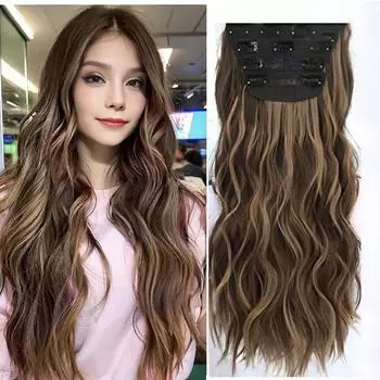 Набор из 4 шт., длинные вьющиеся волнистые наращивание волос на клипсе, 20 дюймов, длинные вьющиеся наращивание волос с естественным видом, наращивание волос из синтетического волокна, кусочки волос для женщин и девочек