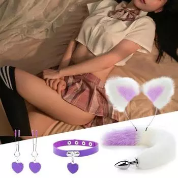 Набор из 4 шт./компл. Набор анальных пробок в виде лисьего хвоста Элегантный Веселый Модный Удобный Продлевающий Кульминацию Усиливающий Удовольствие Металлический Ободок Лисий Хвост Анальная Пробка I