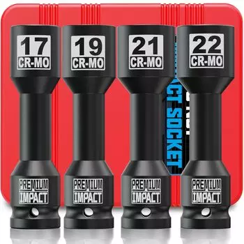 Набор из 4 шт. торцевых головок для гаек колес Jneit Impact, угол привода, тонкий, 12,7 мм (1/2 дюйма), Гнездо,