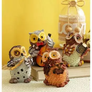 Набор из 4 сов, играющих на музыкальных инструментах, демонстрационные фигурки, садовые статуи, предметы декора для дома, уличные украшения (многокрасочный)