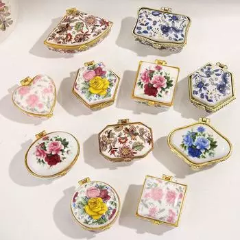 Набор из 4 старинных фарфоровых шкатулок для украшений, миниатюрных керамических безделушек, футляр для колец, сережек, органайзер, держатель для украшений 3