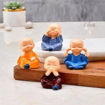 Набор из 4 статуэток монаха Будды, предметы домашнего декора, декоративные элементы для дома