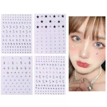 Набор из 4 страз YANYULI, наклейки для макияжа со слезами на лице, 3D-светящиеся наклейки, блестящие красочные наклейки, легко наносить, украшения для лица, детали для самостоятельного изготовления