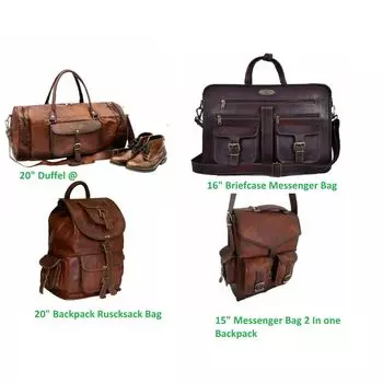 Набор из 4 вещевых рюкзаков ручной работы из настоящей винтажной коричневой кожи для ноутбука коричневый