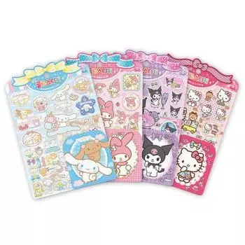 Набор из 4 золотых наклеек Sanrio (Корица + Куроми + Моя Мелодия + Hello Kitty), популярная корейская игра