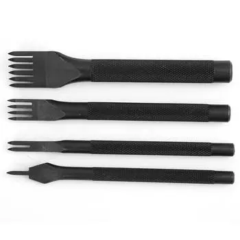 Набор из 4 зубчатых стамесок для кожевенного ремесла, черный гальванический инструмент для кожевенного ремесла, 3 мм