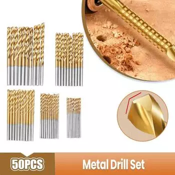 Набор из 50 сверл из быстрорежущей стали, сверла с титановым покрытием, высококачественные спиральные сверла 1/1,5/2/2,5/3 мм
