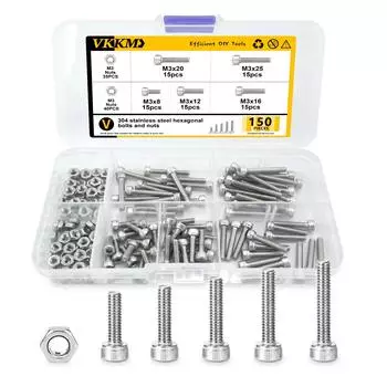Набор из 50 винтов с шестигранной головкой и гаек, серия винтов M3 из нержавеющей стали, подходит для небольших проектов по ремонту своими руками