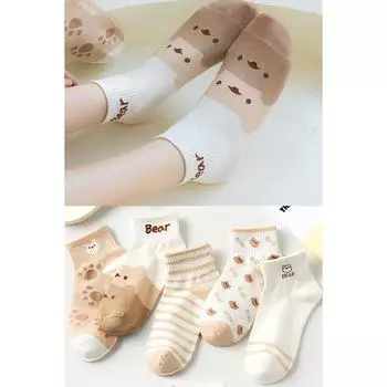 Набор из 5 бежевых женских коротких носков с рисунком