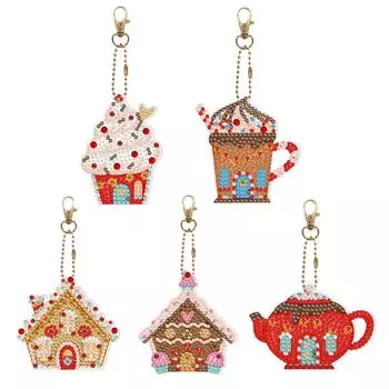 Набор из 5 брелоков для ключей «Конфетный домик» своими руками, блестящий шарм с алмазной росписью, подарок для начинающих