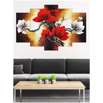 Набор из 5 цветов, абстрактная модульная настенная живопись, украшение на холсте, украшение для семейной гостиной Medium Size Unframed Canvas