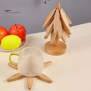 Набор из 5 деревянных подставок для горячих блюд, подставки в форме дерева с подставкой, многофункциональные чашки, миски, тарелки, чайники, подставка для столовой