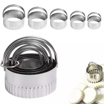 Набор из 5 формочек для печенья из нержавеющей стали, круглая форма для печенья в форме волны с ручкой, круглая форма для печенья Charaben Gyoza, кондитерская круглая форма для вырезания цветов Gyoza