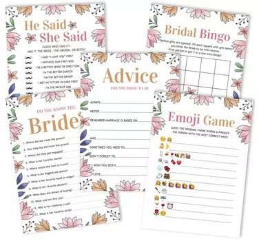 Набор из 5 игр для девичника в цветочном стиле Inkdotpot (Мероприятия для 50 гостей) Веселый набор игр для девичника 5 x 7 Inches белый