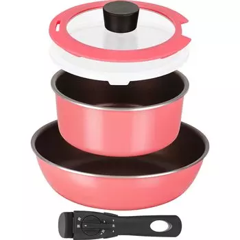 Набор из 5 кастрюль и сковородок Wahei Freiz Macaron Pink, совместимый с духовкой Cooking Deli IH/Gas AMB-2414
