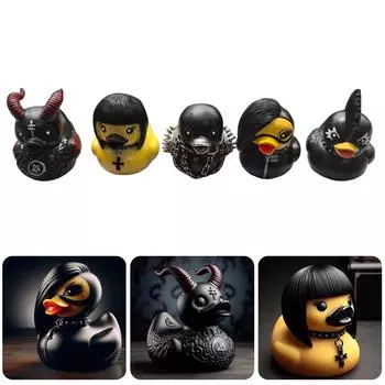 Набор из 5 классных фигурок уток в стиле панк, украшения для дома в готическом стиле, уникальный декор для дома, коллекционные фигурки