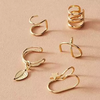 Набор из 5 клипс для ушей, креативный и персонализированный двойной С-образный хрящевой двухслойный гвоздик-клипса U-образной формы золотой