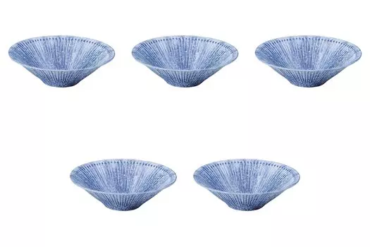 Набор из 5 мисок для подачи Indigo Blue Shinogi Carved Mukiage x Setomonohonpo 6.3 [19 5.5 см] (Средняя)