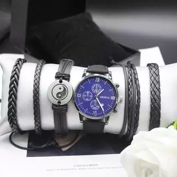 Набор из 5 предметов, классические модные трендовые высококачественные часы с темпераментом, простые кварцевые часы, в комплект входит браслет в коробке для активного отдыха