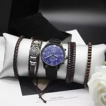 Набор из 5 предметов, классические модные трендовые высококачественные часы с темпераментом, простые кварцевые часы, в комплект входит браслет в коробке для активного отдыха