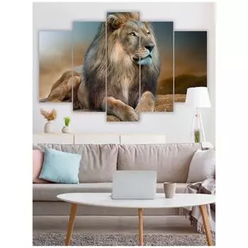 Набор из 5 предметов: модульная фреска «Лев», «пастель», настенное украшение, картина на холсте, украшение для гостиной Medium Size Unframed Canvas