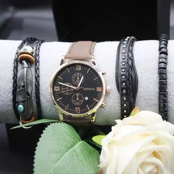 Набор из 5 предметов, мужские роскошные мужские часы, мужские наручные часы, кварцевые часы с автоматическим механизмом, мужские спортивные часы для работы и бизнеса