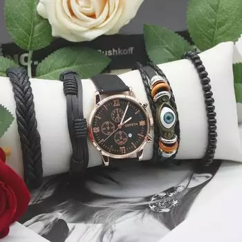 Набор из 5 предметов, мужской браслет, мужские роскошные часы, итальянский браслет с подвесками, в комплект входит коробка, роскошный кожаный ремешок для путешествий на открытом воздухе