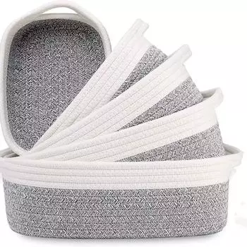 Набор из 5 прямоугольных корзин для хранения, натуральные хлопковые плетеные корзины для организации детской ванной комнаты чёрный