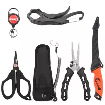 Набор из 5 рыболовных инструментов, захват для рыбы, нож для разделки рыбы, плоскогубцы, ножницы для рыбалки разноцветный