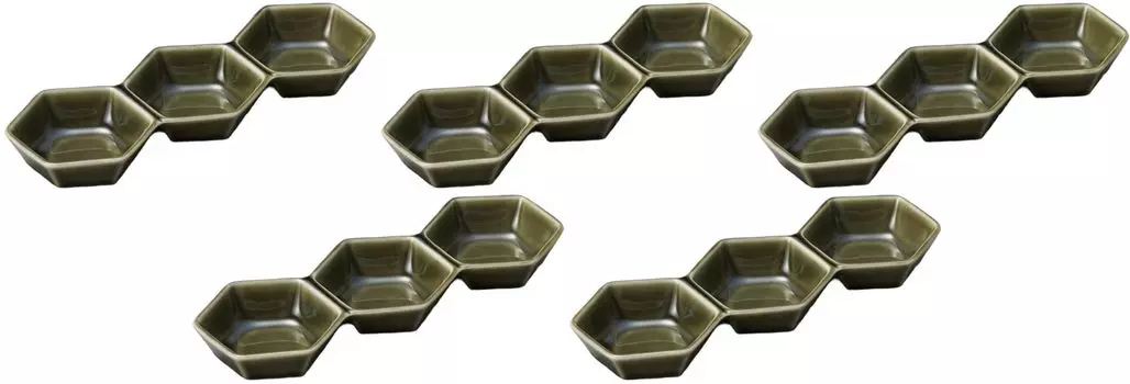 Набор из 5 шестиугольных тройных тарелок для приправ Oribe [20,77,52,5 см]