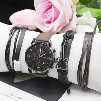 Набор из 5 шт. Горячие часы для мужчин Высококлассная атмосфера, модные Классические мужские часы, включая браслет в коробке для всех