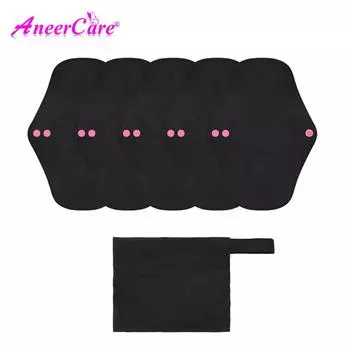 Набор из 5 шт. многоразовых прокладок, 4 размера на выбор. Чисто черные многоразовые менструальные прокладки, супервпитывающие гигиенические салфетки. 5PCS - XS чёрный