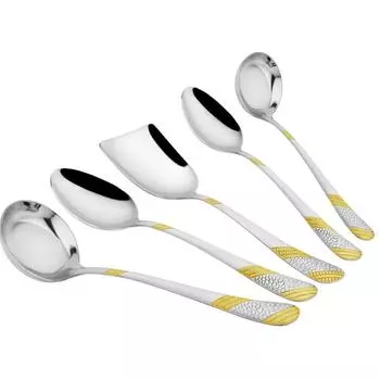 Набор из 5 штук золотых сервировочных ложек из нержавеющей стали для обеденного стола/кухни, тяжелая толщина 1,8 мм