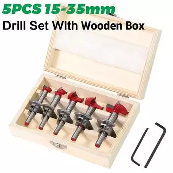 Набор из 5 сверл для позиционирования отверстий в дереве, твердосплавные сверла для открывания отверстий под петли, твердосплавный сверлильный инструмент