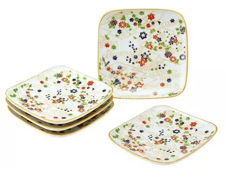 Набор из 5 тарелок Yamashita Crafts Guinomi Flowing Water Plum xx Arita Ware в деревянной коробке 45026910 13,5 13,5 H2,4 см