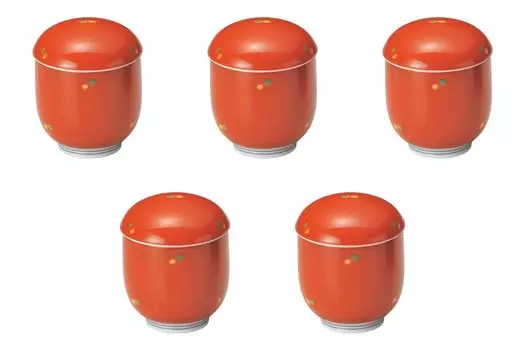 Набор из 5 вермильоново-зеленых пиал в горошек x 8 см, мини-пароварки Арита, от Setomonohonpo [6.5 (150cc)] зелёный