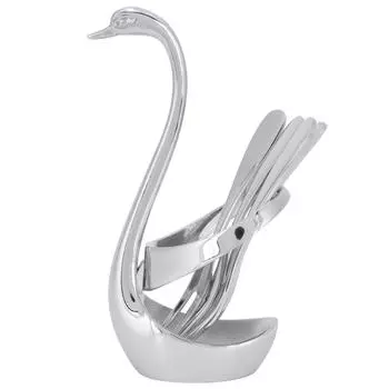 Набор из 5 вилок для фруктов из нержавеющей стали, оригинальные инструменты для хранения в форме лебедя из цинкового сплава