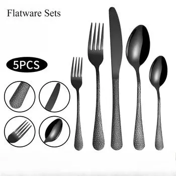 Набор из 5 вилок и ножей для стейка в стиле вестерн, нержавеющая сталь, для дома и отеля, нескользящий утолщенный нож и ложка улучшенного цвета