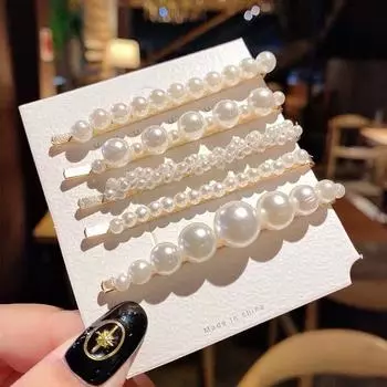 Набор из 5 жемчужных заколок для волос с прямыми зажимами для модных женских заколок, подходит для всех причесок,