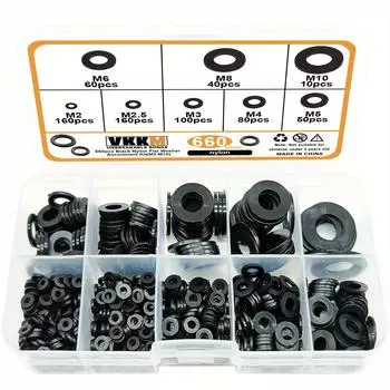 Набор из 660 шт. черных нейлоновых плоских шайб: Идеальное электрическое соединение для бытовой и коммерческой техники (М2-М10)