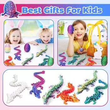 Набор из 6 3D-печатных пасхальных драконов, наполнение пасхальной корзины, таинственные яйца, хрустальная игрушка-дракон, сюрприз-игрушки в виде животных, напечатанные на 3D-принтере One Size