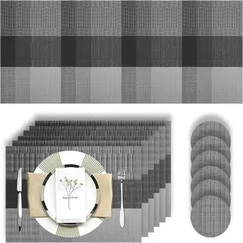 Набор из 6 элегантных салфеток и подставок, набор из плетеных виниловых салфеток, термостойких, нескользящих, моющихся салфеток для обеденного стола