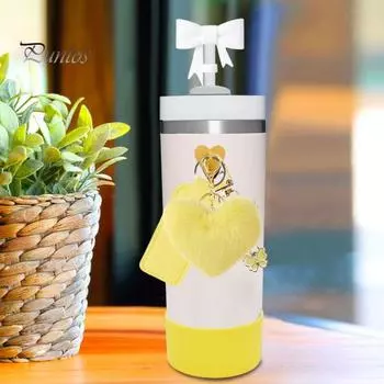 Набор из 6 аксессуаров для чашек на День святого Валентина, подвеска в виде сердечка для волос, сумка для помады, бант, соломенная заглушка, милые подвески, силиконовый ботинок фиолетовый