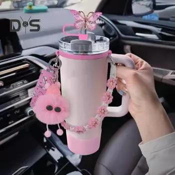 Набор из 6 аксессуаров для чашек, подвеска для чашки, силиконовые сапоги для чашек, ручные ремни, многоразовые силиконовые чехлы для соломинок для стаканов, домашнего бара, кухни, путешествий розовый