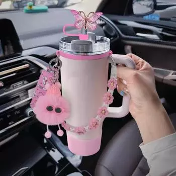 Набор из 6 аксессуаров для чашек, подвеска для чашки, силиконовые сапоги для чашек, ручные ремни, многоразовые силиконовые чехлы для соломинок для стаканов, домашнего бара, кухни, путешествий розовый