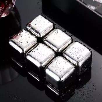 Набор из 6 блоков льда из нержавеющей стали с зажимом для льда, многоразовые камни для льда, охлаждающие кубики для виски и вина, инструменты для барменов, аксессуары