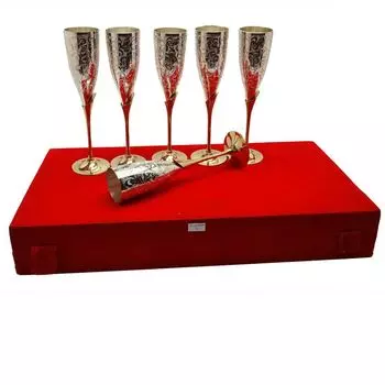 Набор из 6 бокалов для вина из посеребренной латуни для подарка на Дивали