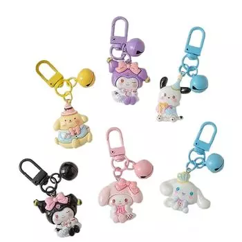 Набор из 6 брелоков Sanrio Kuromi Melody Cinnamoroll Pochacco Pompompurin, брелок для ключей, брелок из ПВХ, подвеска, украшение, аниме-персонаж, симпатичные товары, реквизит