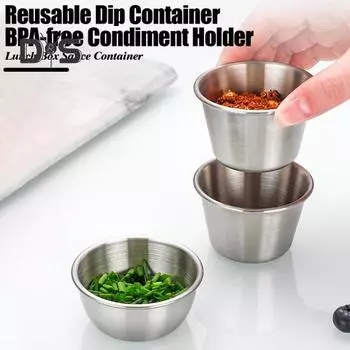 Набор из 6 чашек для соуса, герметичные контейнеры из нержавеющей стали с силиконовыми крышками, многоразовые чашки для приправ для ланч-боксов, путешествия 70ml 6pcs