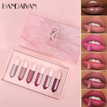 Набор из 6-цветных блесков для губ Diamond Lip Gloss Set Candy Color Pearl Sparkling Lip Gloss Стойкий антипригарный блеск для губ Cup Lip Gloss Set Gift Box A